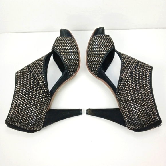 JEFFREY CAMPBELL Rally Black Suede Studded Peep Toe Booties WornButNotWo… - Picture 11 of 16